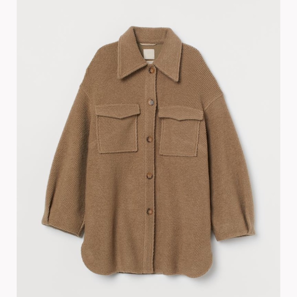 H&M oversized wool blend shirt jacket shacket, beige tan, size xs
